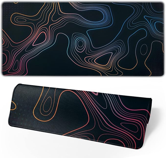 Topographic Contour Map XL Mouse Pad 31.5 x 11.8 Inch Gaming Mousepad Extended Large Mousepad with Nonslip Rubber Base Stitched Edges Laptop Desk Pad Home Office Supplies