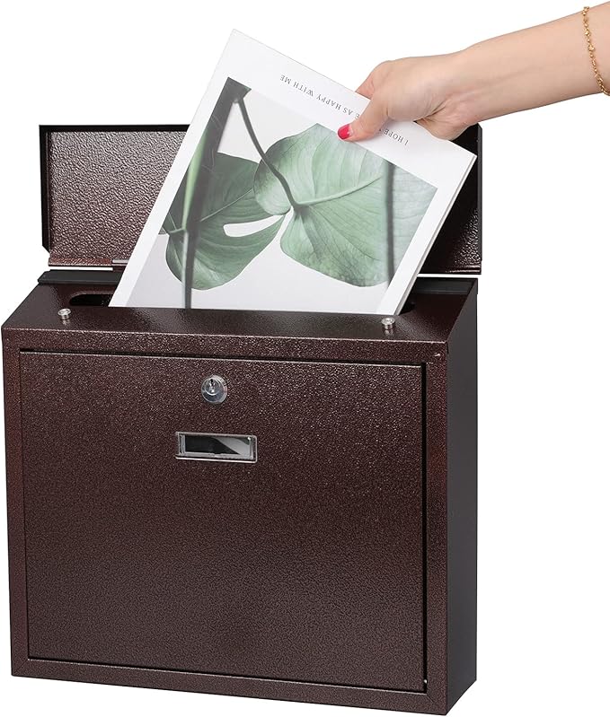 xydled Mail Boxes with Key Lock,Locking Mailbox Wall Mounted, Large Capacity, Galvanized Steel Cover Metal Postbox for House, 14 X 12.5 X 4.25 Inch,Bronze