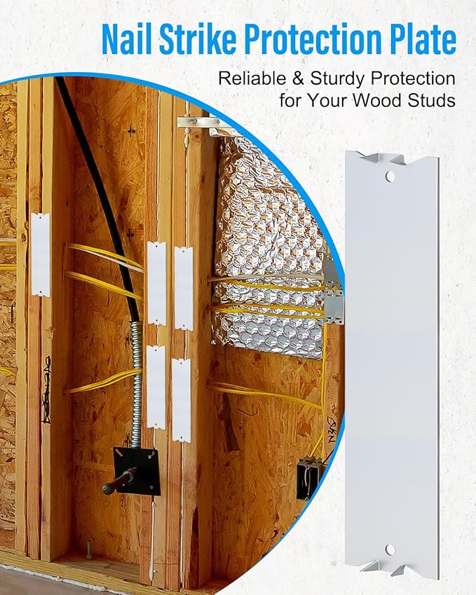 100 Pack Nail Plate for Wood Studs 6 x 1.5 Inch Cable Protector Plate Safety Metal Furniture Hardward with Pointed Prongs for Plumbing & Wiring Protection