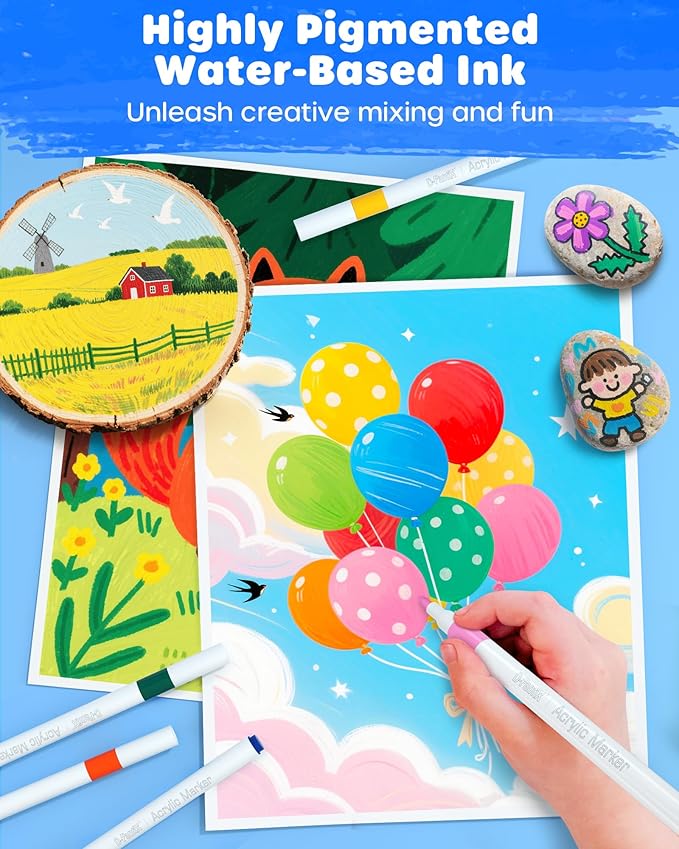 D-FantiX 120 Colors Acrylic Paint Markers for Kids Adults, Fine Tip Acrylic Paint Pens for Wood, Fabric, Glass, Canvas, Ceramic, Plastic, Rocks, Eggs, Shoe, DIY Arts and Crafts Scrapbook Supplies