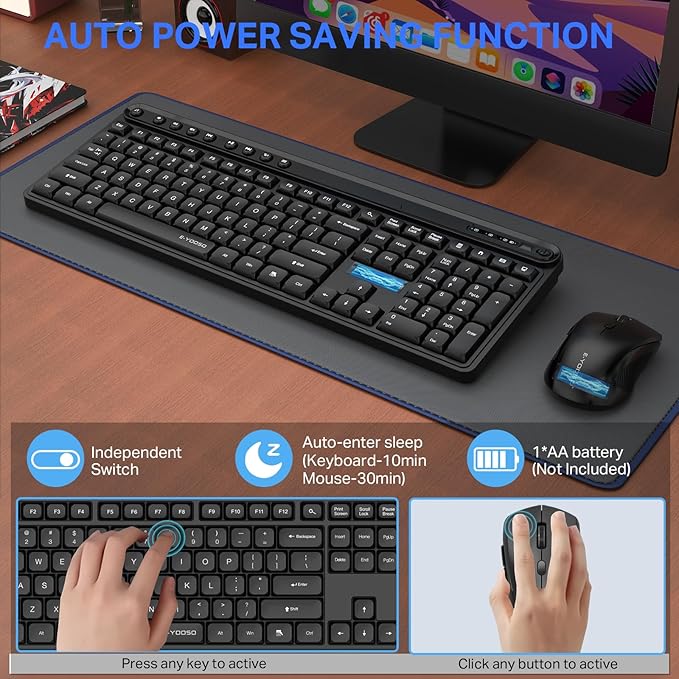 Wireless Keyboard and Mouse Combo, E-YOOSO Full-Sized Computer Wireless Keyboard and Optical Mouse, 2.4Ghz USB Lag-Free Cordless Combo, for Windows, Mac OS PC/Desktop/Laptop