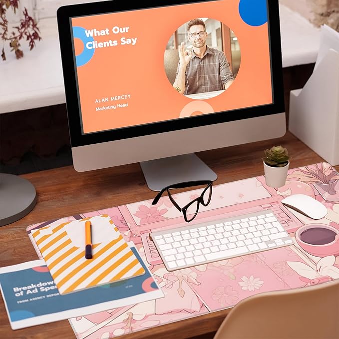 Large Gaming Mouse Pad for Desk,Pink Kawaii Anime Girl Desk Desk Mat,Kawaii Anime Desktop Desk Pad,Extended Big Computer Keyboard Mouse Pad with Non-Slip Base and Stitched Edge,35.4"x15.7"