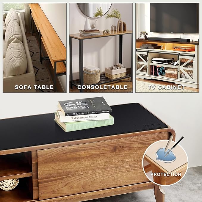 MAIDERN 70.9” x 7.9” Narrow Table Cover, Reversible Leather & Cork Console Table Mat, Long Slim Table Protector for Sofa Table, Entryway, Sideboard, Hallway, or Buffet Table (Black)