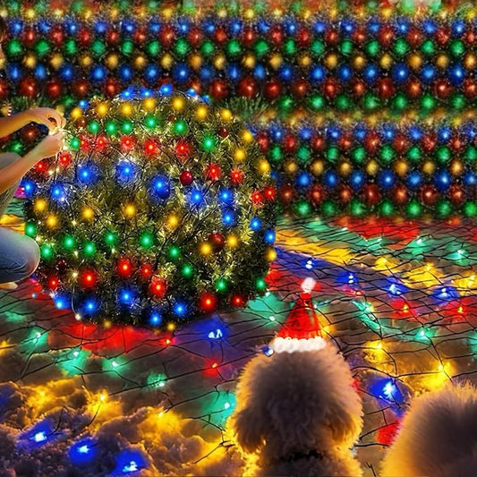 HYH Christmas Net Lights Outdoor 360 LED 12FTx5FT Multicolored Christmas Bush Mesh Lights Connectable Waterproof String Light 8 Modes for Decorations Indoor Xmas Tree Bushes Garden Decor Party