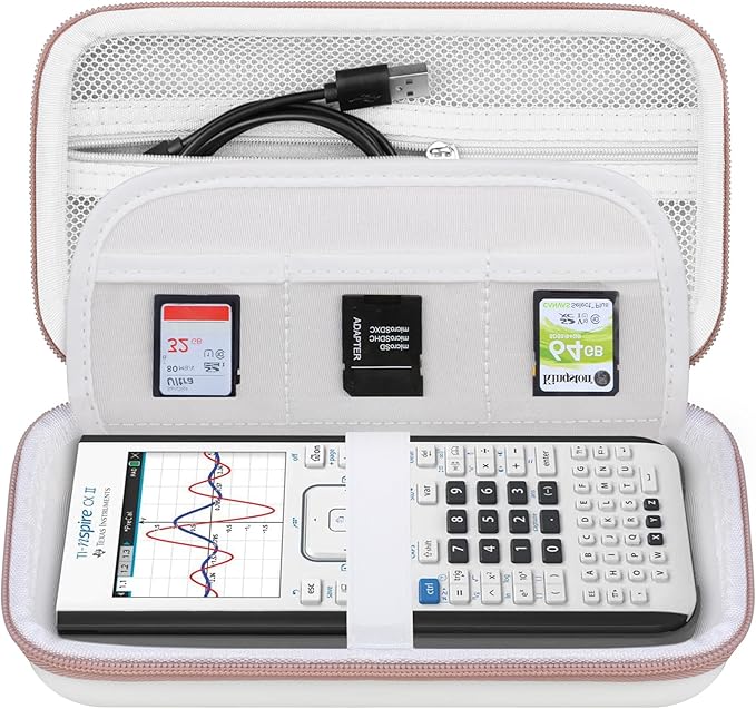 BOVKE Calculator Case for Texas Instruments TI-Nspire CX II CAS/CX II/CX CAS/CX Color Graphing Calculator and More - Extra Mesh Pocket for USB Cables and Other Accessories, White