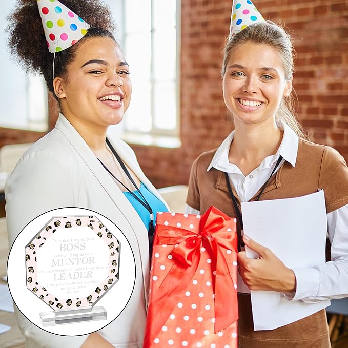 Yopyame Acrylic Boss Day Gifts - Boss Gift for Men Women, Acrylic Male Female Boss Desk Keep Paperweight, Boss Appreciation Plaque, Clear Desk Decorative Sign for Home Office, Going Away Gift for Boss