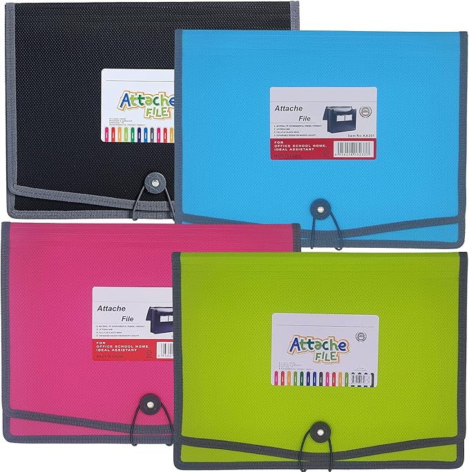 Premium Quality Plastic Expanding File Folder Document Organizer, 3.5" Expansion, A4 Letter Size for Home School Office Organization, 4 Pack