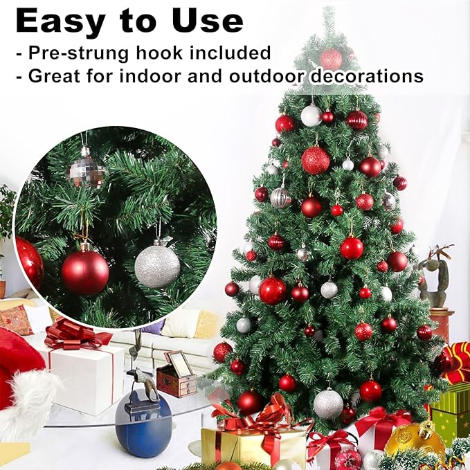 Silver & Red 2.5" Christmas Balls Christmas Tree Decoration Ornaments Shatterproof Hanging Balls for Birthday Halloween Holiday Wedding Decorations Set of 18pcs