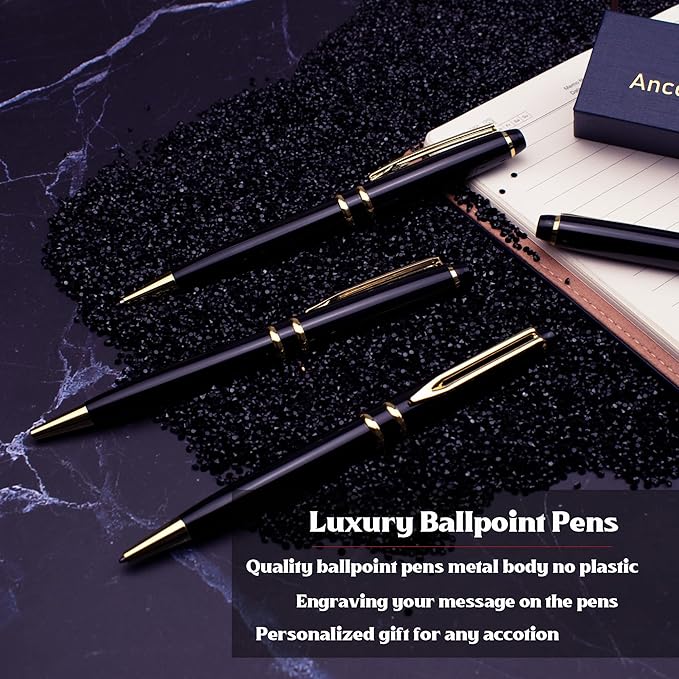 Ancolo Personalized Promotion Pens - Advertising Buesiness Gift Office Writing Set- Engraved with Your Message Name Company Team Name, Phone Number Perfect for Business Men 5 Pens/BOX