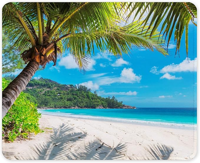 Auhoahsil Mouse Pad, 12 x 10 in Summer Beach Theme Computer Mouse Pad for Desk, Premium-Textured Non-Slip Rubber Stitched Edges Waterproof Square Mouse Mat for Gaming Work Wireless Mice, Blue