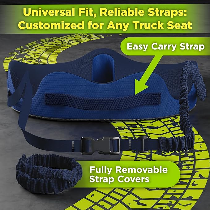 XL Truck Seat Cushion for Truck Driver Seat Cushion - Upgraded Back Support, CertiPUR-US® Certified - Thick Memory Foam, Pain Relief for Hours of Driving, Trucker Approved Big Rig - Navy