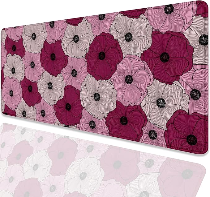 Abstract Floral Mouse Pad Desk Pad,Boho Art Flowers Extended Gaming Mouse Mat with Stitched Edges Non-Slip Waterproof Rubber Base Mous Mat for Office Home Game Desk Pad(27.5X11.8 in)