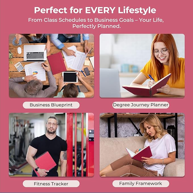 IN-LUXPRO Planner 2026 Daily Weekly and Monthly,11.5"x8.5",12 Months Spiral Bound Calendar Agenda with Self-adhesive Pen Holder,2026 Appointment Book with Vegan Leather Soft Cover,Rose Red