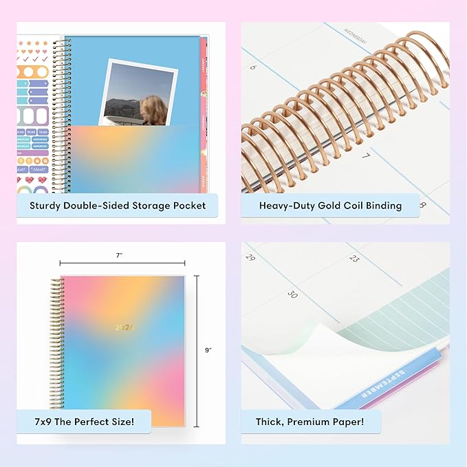 Blue Sky Livewell 2026 Weekly and Monthly Planner Calendar, January 2026 - December 2026, 7" x 9", Flexible Laminated Cover, Heavy Duty Coil Binding, Colorful Premium Paper, Includes Storage Pocket, Stickers, Beck