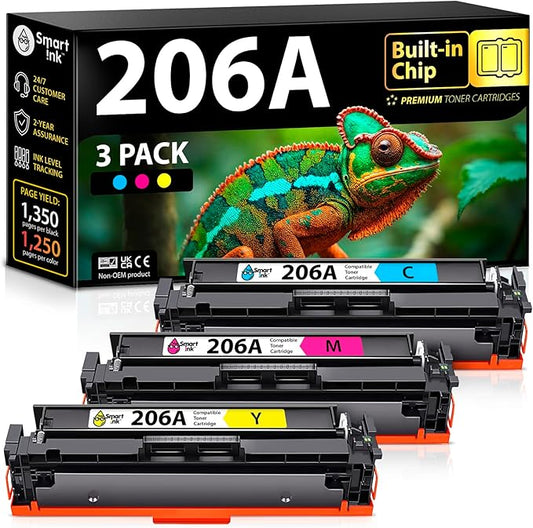 Smart Ink Compatible 206A Toner Cartridge Replacement for HP 206A Toner Cartridges (3 Color Combo Pack) 206X with Chip to use with Color Laserjet Pro MFP M283fdw M283cdw Laserjet Pro M255dw M255nw