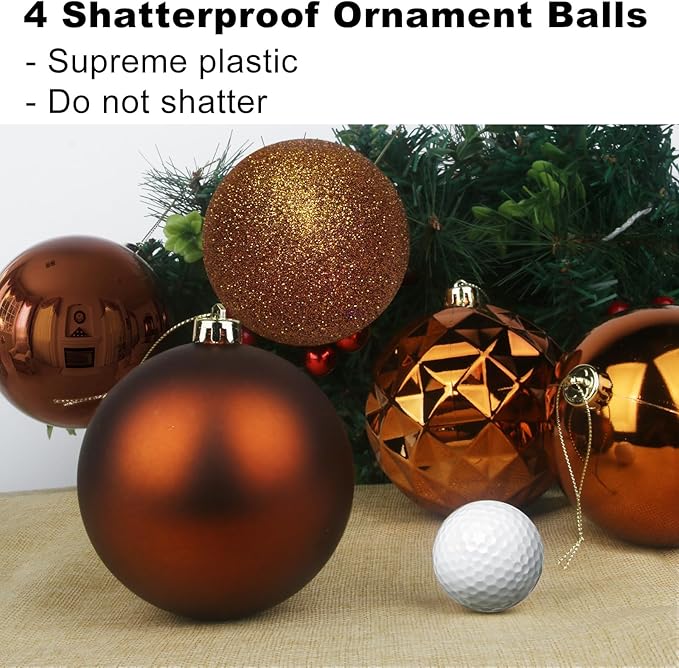 Bronze 4.0" Large Christmas Balls - Christmas Tree Decoration Ornaments Shatterproof Hanging Balls for Birthday Halloween Holiday Wedding Decorations Set of 4pcs