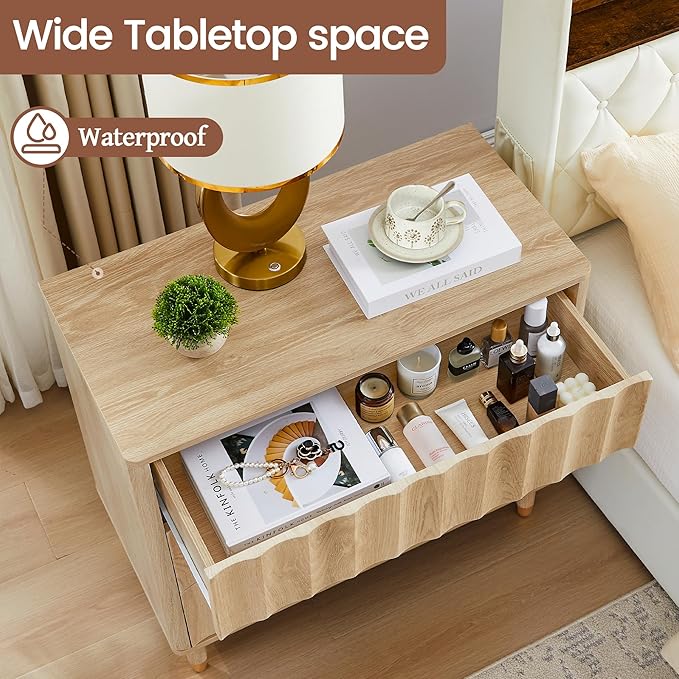 Fluted 3 Drawer Dresser, 31.5" Wide Modern Storage Chest of Drawers, Wood Drawer Organizer for Bedroom, Living Room, Hallway