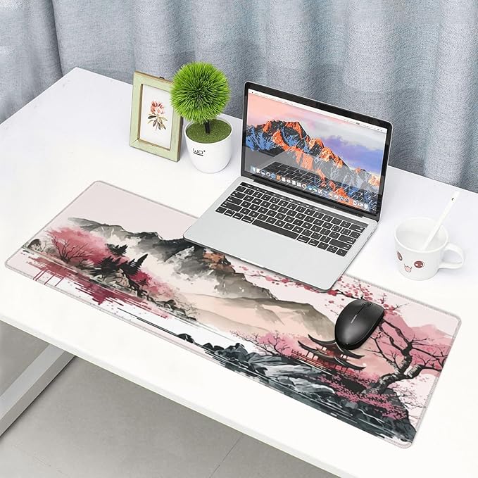 Watercolor Japanese Large Gaming Mouse Pad,Mouse Pad Gaming 31.5 x 11.8 in Mouse Mat Desk Pad,Large Desk Mat,Extended Keyboard Mousepad with Non-Slip Base and Stitched Edge for Desk Home Office