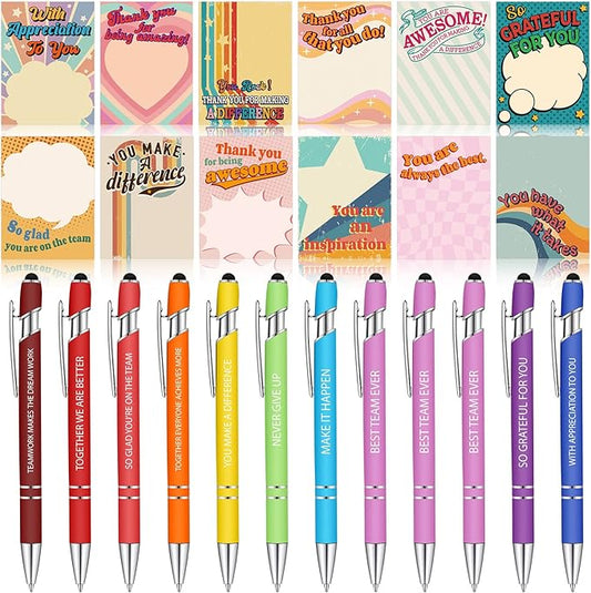 Geyee 24 Pcs Retro Employee Sticky Notes with Funny Pens Fun Notepads for Adults Coworkers Nurse 3 x 4 Inch to Do List Notepads with Sayings Pen for Lab Week Gifts Teacher Office Supplies