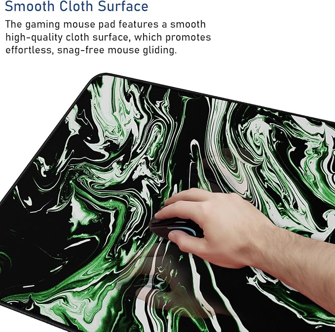 Large Extended Mouse Pad with Stitched Edges, Durable Non-Slip Natural Rubber Base, Waterproof Computer Keyboard Pad Mat for Esports Pros/Gamer/Desktop/Office/Home - Marble Green