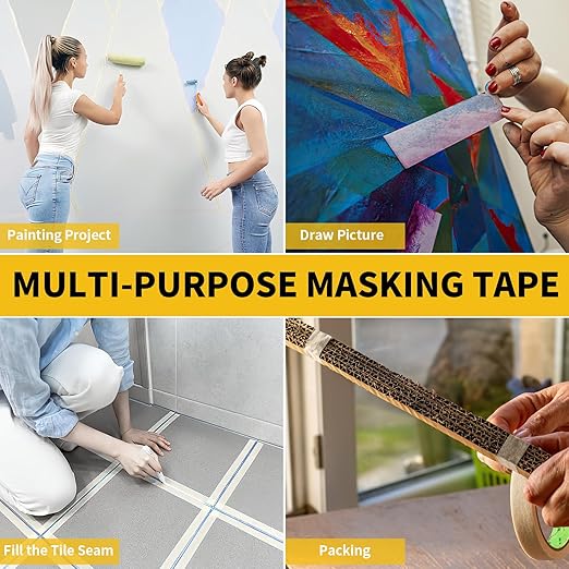 Masking Tape, 0.75 inch Wide Painters Tape, 4 Pack Strong Adhesive Labeling Tape, Beige White, 55 Yards per Roll (220 Total Yards) for Home, Office, Labeling, School, DIY, and Crafts