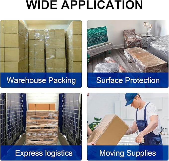 Stretch Film, RAZCC Stretch Wrap Industrial Strength, Shrink Wrap for Pallet Wrap, Heavy Duty Clear Plastic Wrap with Handles, Moving Wrapping Plastic Roll, 15" x 1000 Ft Per Roll, 60 Gauge, 3 Pack