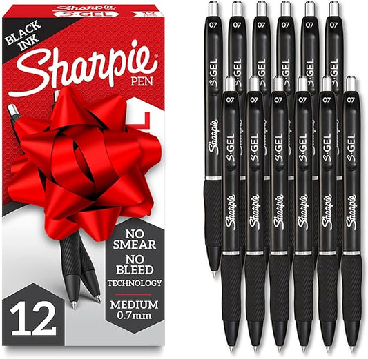 Sharpie S-Gel Gel Pens, Black Barrel, Medium Point (0.7mm), Black Gel Ink Pens, 12 Count - Home, Office, School, Journaling, Writing, Note-Taking, Teacher Supplies