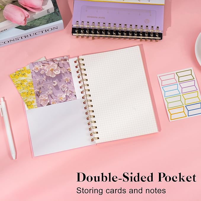 Yoment Graph Paper Notebook A5 Graphing Spiral Notebook 160 Pages Grid Paper Notebook Spiral Bound Pink Hardcover Spiral Journal 5x7 Grid Notebooks for Note Taking, Pink