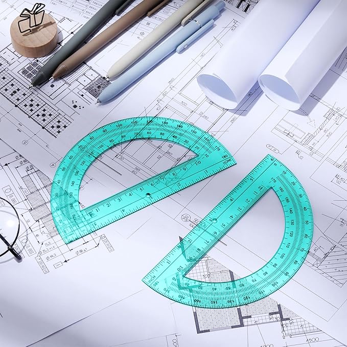 Zonon 2 Pcs 6 Inch Plastic Protractor Math Protractors 180 Degrees Angle Measurement, Translucent for Geometry Classroom Kid Student School Office Supplies(Turquoise)