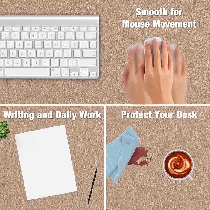 Hsurbtra Desk Pad, 30" x 14" PU Leather Desk Mat, XL Extended Mouse Pad, Waterproof Desktop Blotter Protector, Non-Slip Ultra Thin Large Laptop Keyboard Writing Mat for Office Home, Rose Gold