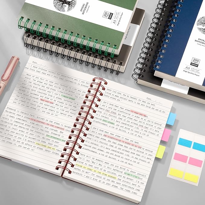 AHGXG Spiral Notebook College Ruled - Spiral Journal A5 Smal Notebooks for Work, 100GSM Thick Paper, Plastic Hardcover, for Office School Writing Notes,5.7" x 8.3", Bule