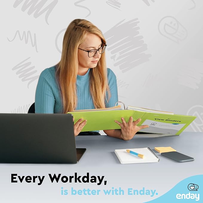 1 Inch 3 Ring Binder 1” Binder Green Clear View Cover with 2 Inside Pockets, Colored School Supplies Office and Home Binders – by Enday