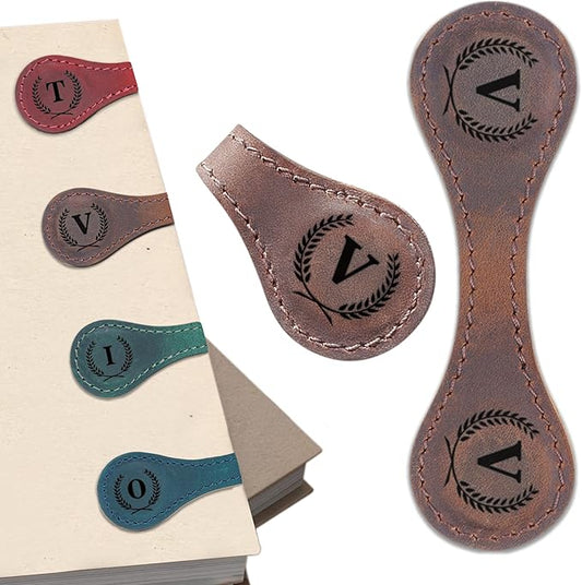Personalized Magnetic Leather Bookmark - Genuine Custom With Initials, Handmade Clips for Book Lovers, Readers, Kids, and Women - Premium Magnet Charm