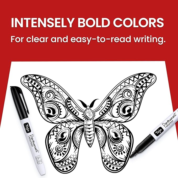 Permanent Markers Fine Tip, 96 Pack Black Quick-Drying and Fade-Resistant Permanent Markers Bulk Set for Writing and Drawing on Wood, Plastic, Metal, Glass, Stone, Ideal for Office School Supplies