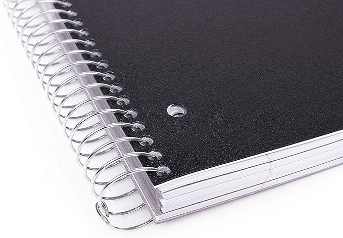 Mintra Office Durable Spiral Notebooks, 5 Subject (Black, Wide Ruled 1pk)