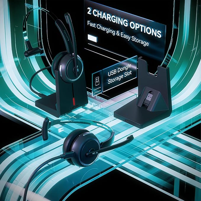 LEVN Wireless Headset 5.2 for Call Center, Bluetooth Headphones with Mic for Work(Noise Cancelling), 65 Hours Woktime & Mute Button,Wireless Headset for Work from Home/Office/PC/Computer/Laptop(Black)