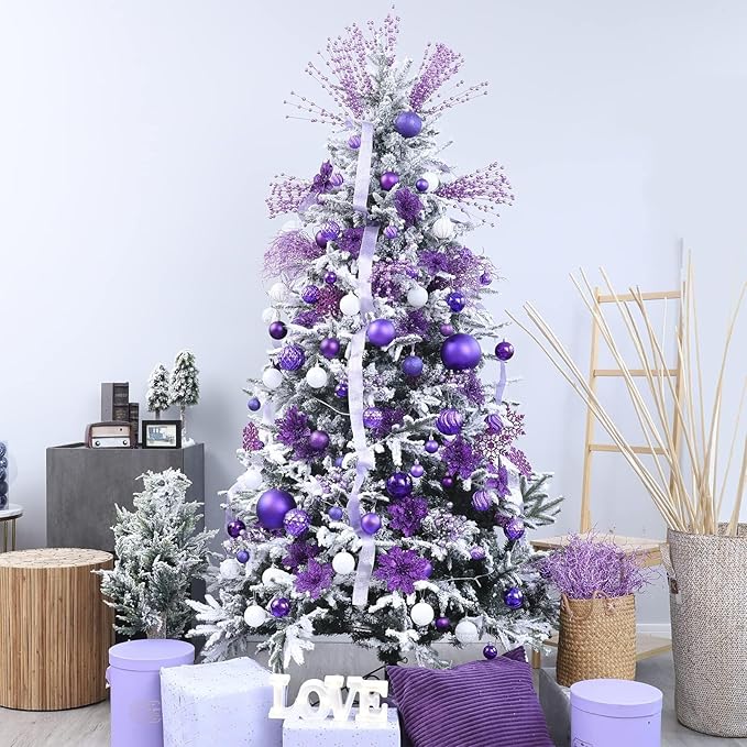 Christmas Balls Ornaments -36pcs Shatterproof Christmas Tree Decorations with Hanging Loop for Xmas Tree Wedding Holiday Party Home Decor,6 Styles in 3 Sizes(Purple)
