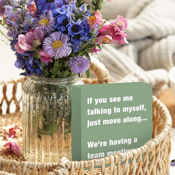 Sage Green Office Desk Accessories Decor Sign - Funny Green Wood Box Sign Cute Desk Accessories - Humor Office Box Plaque