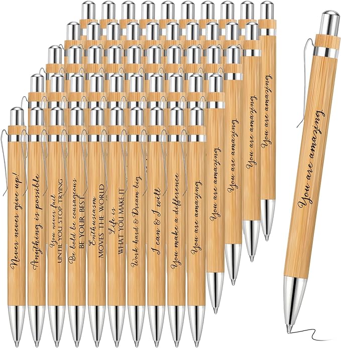 Fulmoon 100 Pcs Employee Appreciation Gifts Bulk Inspirational Bamboo Pens Motivational Thank You Wood Writing Ballpoint Pens for Coworkers Team Staff Leadership Teacher Student Back to School Gifts
