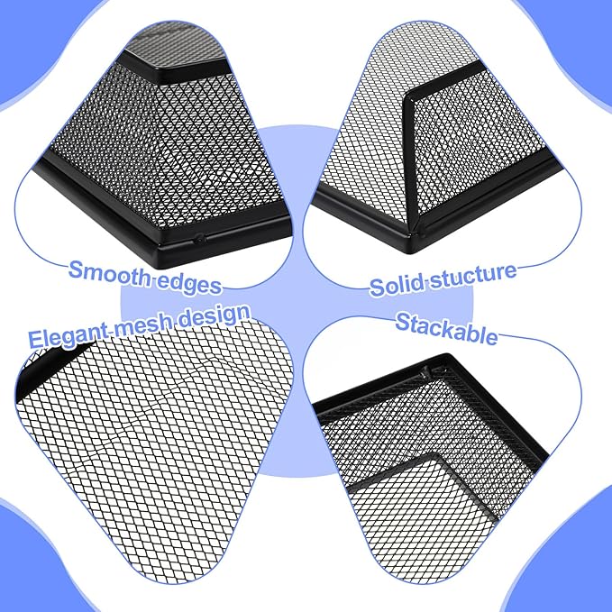 2 Pack Stackable Letter Tray, Wire Mesh Desk File Organizer Metal Desktop Paper Sorter Desk Tray Document Magazine Storage Basket for Home Office Supplies - Transverse Load, Black