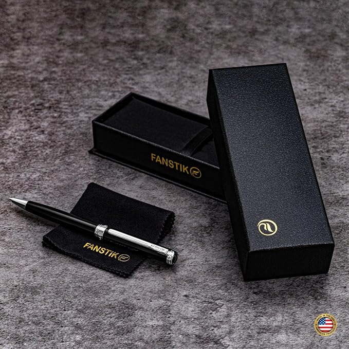 Black & Silver Luxury ballpoint Pen (Made In USA) fancy gift set for women, Chrome Finish, Professional executive pen gift set for men (Lux BallPoint Black-Silver)