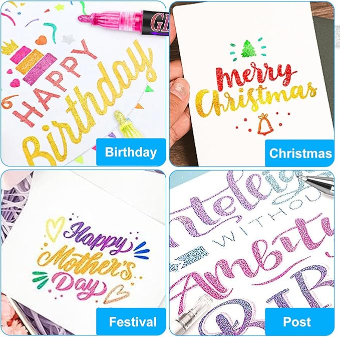 Glitter Marker Pens Shimmer Sparkle Paint Markers, Tween Teen Girl Gifts Trendy Stuff Crafts Art Supplies for Kids Ages 4 6 8 9 10 12 14 16 Year Old Glitter Art Marker for Kids Adults Crafts Supplies