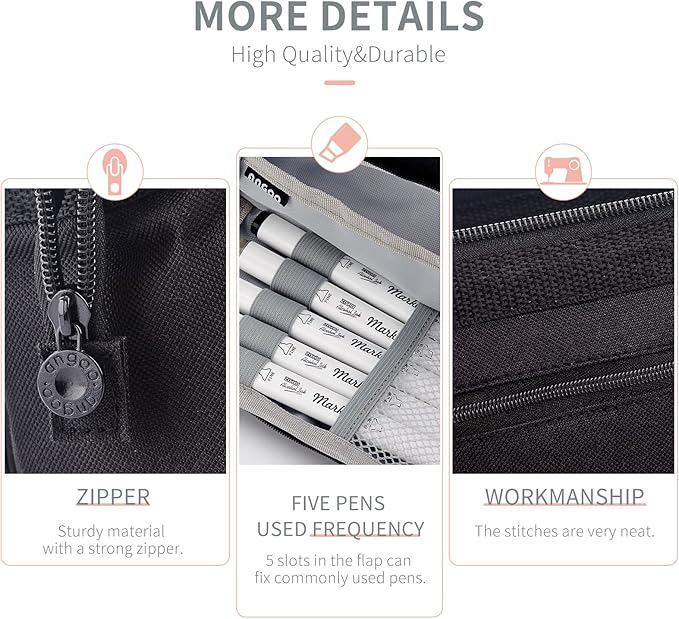 HVOMO Pencil Case Large Capacity Pencil Pouch Handheld Pen Bag Cosmetic Gift for Office School Teen Girl Boy Men Women Adult (Black)