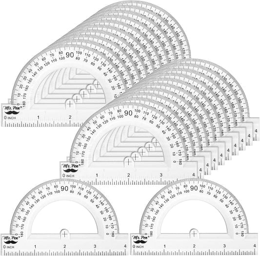 Mr. Pen- Clear Protractor 4 Inch, 24 Pack, Bulk Clear Plastic Small Protractor School