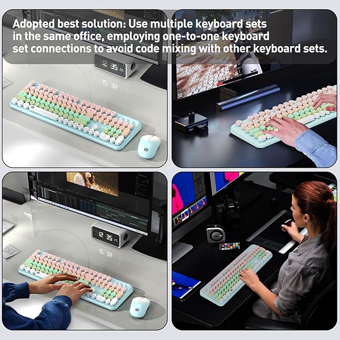 FOPETT 2.4GHz Wireless Keyboard and Mouse Set with Switch Button - Full-Size Keyboard - Compatible for Windows/Laptop/PC/Notebook/Smart TV and More - Green