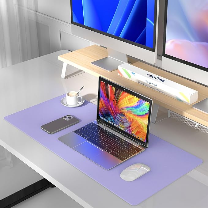 Leather Desk Pad Protector, Mouse Pad, Non-Slip Computer Mat for Desk, PU Leather Office Desk Mat for Home & Office, Waterproof Laptop Desk Blotter for Keyboard and Mouse, Taro Purple (13.7''X23.6'')