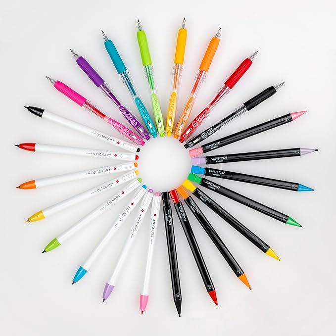 Zebra Pen Creative Essentials Clicking Set 24-Pack, Includes 8 ClickArt Markers, 8 Colored Pencils and 8 Sarasa Clip Retractable Gel Pens, Assorted Ink Colors (76124)