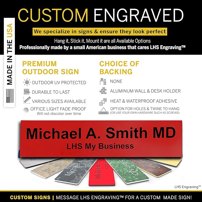 Engraved Custom Door Plate Red Plastic Office Door Sign with Black Letters - Made in USA 2x6 B14