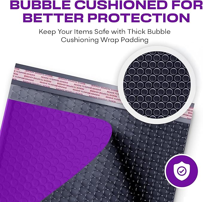 Purple Small Bubble Mailers 4x8 Inch #000 | Thick Padded Poly Bubble Mailer Envelopes | 1000 Pack Bulk | Trading Card Sports Card Shipping