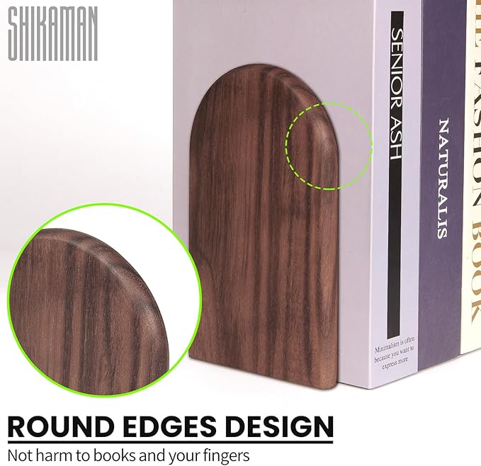 Book Ends,4 Pair Large Bookends Wood Book Ends Universal Economy Bookend (4, Large)